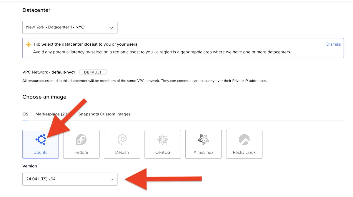 DigitalOcean droplet plan selection screen