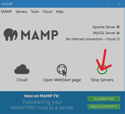 MAMP control panel