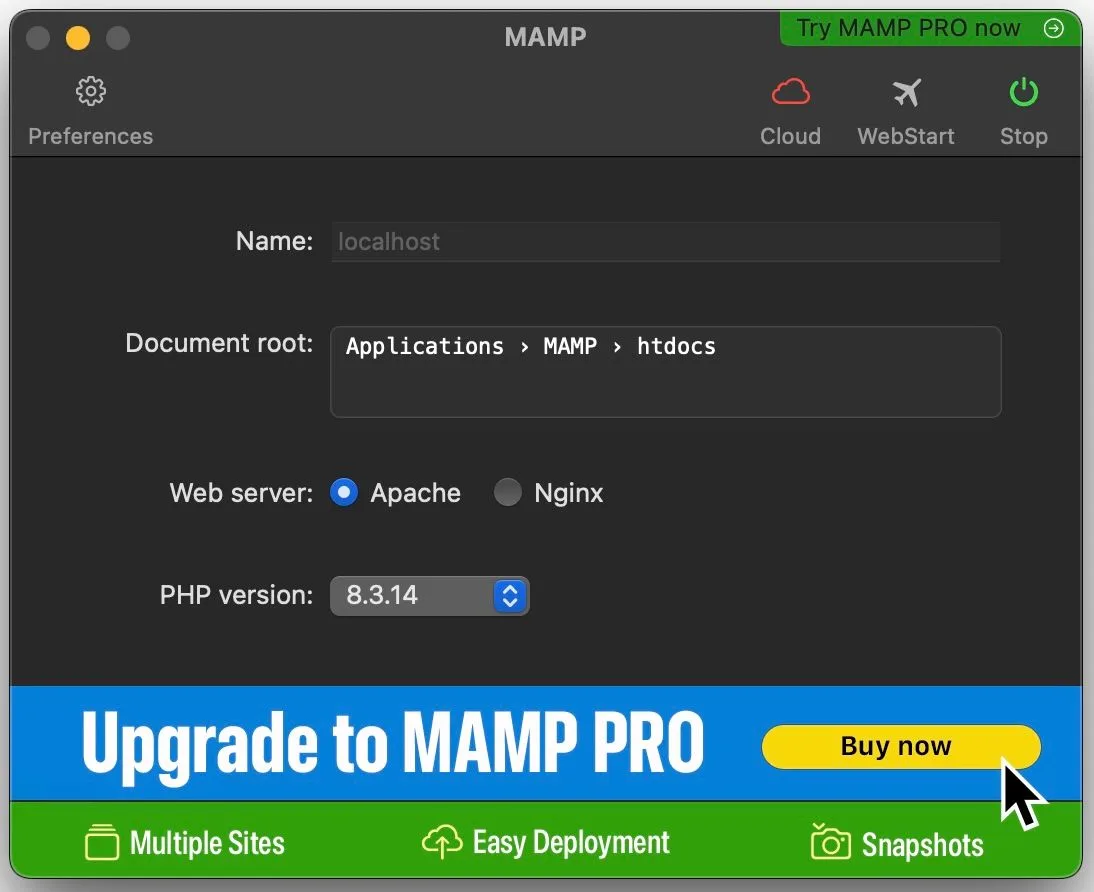MAMP download page on Mac